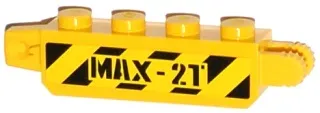 Hinge Brick 1 x 4 Locking with Black and Yellow Danger Stripes and 'MAX-2T' Pattern on Both Sides (Stickers) - Set 60033