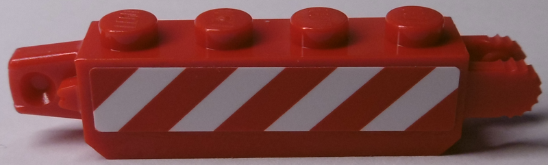 Hinge Brick 1 x 4 Locking with Red and White Danger Stripes Pattern on Both Sides (Stickers) - Set 60181