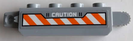 Hinge Brick 1 x 4 Locking with 'CAUTION' and Orange and White Danger Stripes Pattern Model Left Side (Sticker) - Set 60196