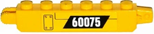 Hinge Brick 1 x 6 Locking with Panel and White '60075' on Black Parallelogram Pattern Model Left Side (Sticker) - Set 60075