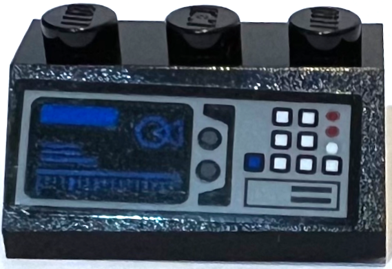 Slope 45 2 x 3 with Light Bluish Gray Control Panel with White and Blue Buttons and Rectangle and Bar Chart on Screen Pattern (Sticker) - Set 75315