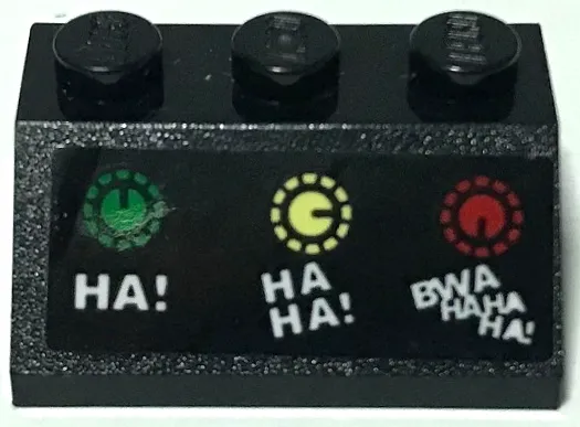 Slope 45 2 x 3 with Green, Bright Light Yellow, and Red Dials and 'HA!', 'HA HA!' and 'BWA HAHA HA!' Pattern (Sticker) - Set 70922