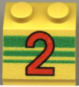 Slope 45 2 x 2 with Red Number 2 and Green Stripes Pattern