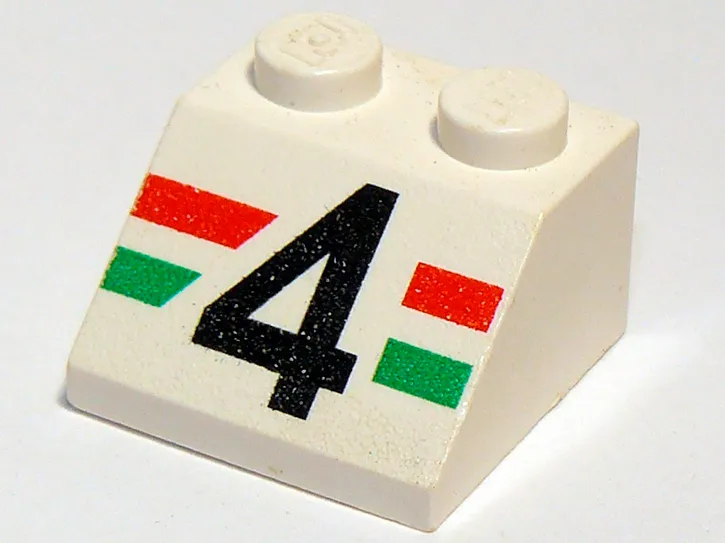 Slope 45 2 x 2 with Number 4 and Red and Green Stripes Pattern