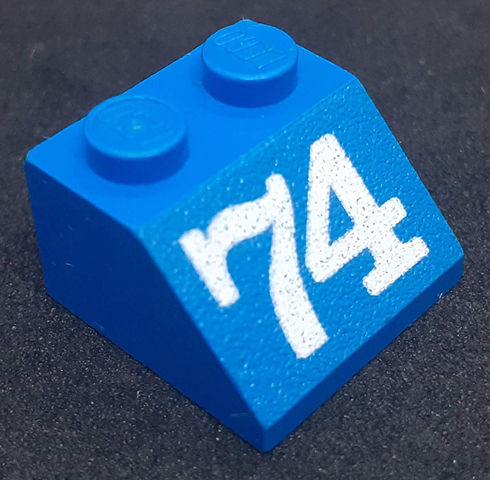 Slope 45 2 x 2 with White '74' Pattern