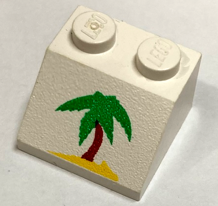 Slope 45 2 x 2 with Green and Brown Palm Tree on Yellow Sand Pattern