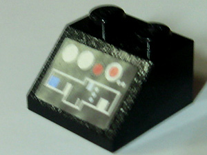 Slope 45 2 x 2 with Red and Gray and Blue Buttons and Controls Pattern (Sticker) - Set 10188