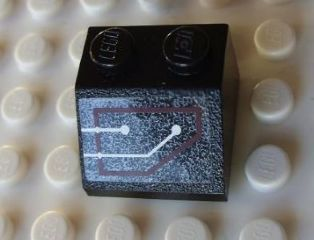 Slope 45 2 x 2 with Silver Circuitry, 1 Line Straight, 1 Line Bent in Red Outline Pattern (Sticker) - Set 7702