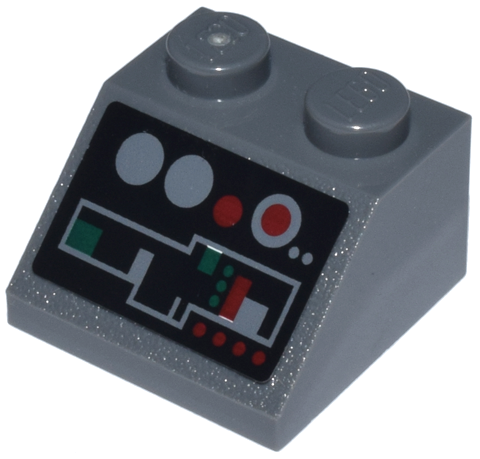 Slope 45 2 x 2 with Dark Bluish Gray, Dark Red, and Dark Green Control Panel with Buttons on Black Background Pattern (Sticker) - Set 8088
