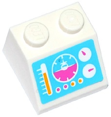 Slope 45 2 x 2 with Airplane Horizon Indicator, White Gauges, Bright Light Orange and Dark Pink Buttons on Medium Azure Background Pattern (Sticker) - Set 41100