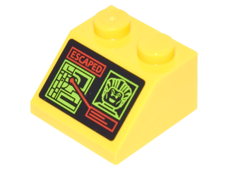 Slope 45 2 x 2 with Screen with Lime Diagram, Joker Face and Red 'ESCAPED' Pattern (Sticker) - Set 76035
