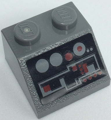 Slope 45 2 x 2 with Dark Bluish Gray and Dark Red Control Panel with Buttons on Black Background Pattern (Sticker) - Set 8091
