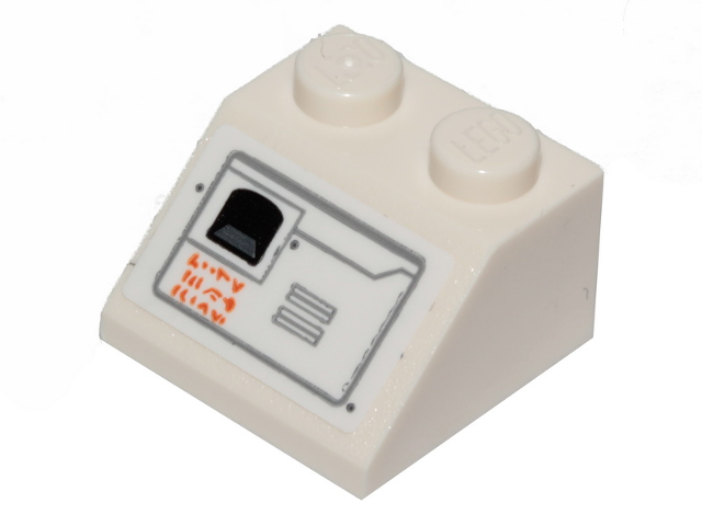 Slope 45 2 x 2 with SW Snowspeeder Vents and Orange Alien Characters, Gray Outline Pattern Model Left Side (Sticker) - Set 75259