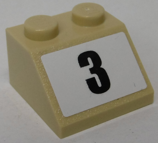 Slope 45 2 x 2 with Black Number 3 on White Background Pattern (Sticker) - Set 8864