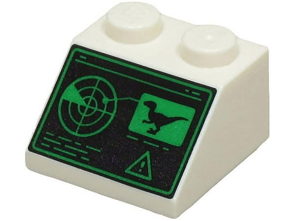 Slope 45 2 x 2 with Black and Green Control Screen with Radar, Lines, Dinosaur and Warning Sign Pattern