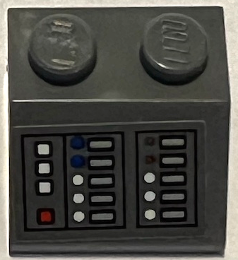 Slope 45 2 x 2 with Control Panel with Vertical Rows of White, Red, and Blue Buttons and Light Bluish Gray Displays Pattern (Sticker) - Set 75315