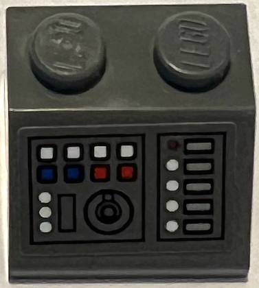 Slope 45 2 x 2 with Control Panel with Round Knob, White, Red, and Blue Buttons, and Light Bluish Gray Displays Pattern (Sticker) - Set 75315