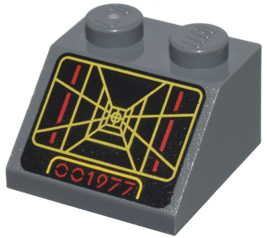 Slope 45 2 x 2 with Screen with SW Trench Computer with Yellow Lines and Red '001977' on Black Background Pattern