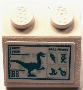 Slope 45 2 x 2 with Dark Turquoise 'GALLIMIMUS' and Dinosaur on Screen Pattern (Sticker) - Set 75940