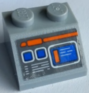 Slope 45 2 x 2 with Computer Screen with Blue Buttons, Orange and White Lines on Dark Bluish Gray Background Pattern (Sticker) - Set 60227