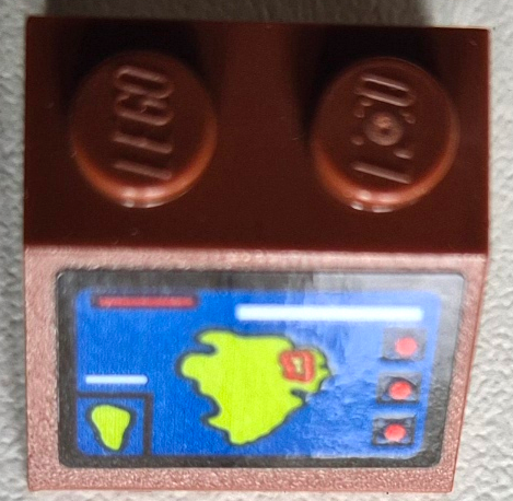 Slope 45 2 x 2 with Screen with Blue and Lime Isla Nublar Map and Red Buttons Pattern (Sticker) - Set 76956