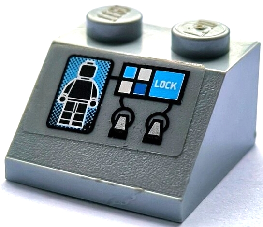 Slope 45 2 x 2 with Black Minifigure Screen Image, Buttons and 'LOCK' on Transparent Background Pattern (Sticker) - Set 70724