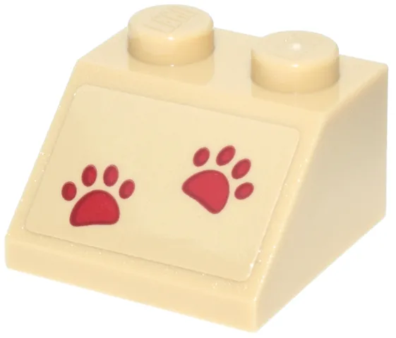 Slope 45 2 x 2 with Red Animal Paw Prints Pattern  (Sticker) - Set 42677