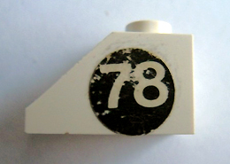 Slope 45 2 x 1 without Bottom Tube with '78' on Black Circle Pattern Right (Sticker) - Set 619
