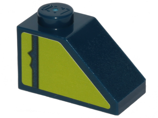 Slope 45 2 x 1 with Dark Blue Stripe on Lime Background Pattern Model Left Side (Sticker) - Set 70839