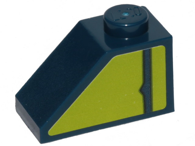 Slope 45 2 x 1 with Dark Blue Stripe on Lime Background Pattern Model Right Side (Sticker) - Set 70839