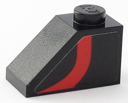 Slope 45 2 x 1 with Curved Red Stripe on Black Background Pattern Model Right Side (Sticker) - Set 75955