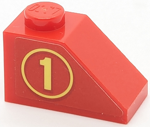 Slope 45 2 x 1 with Bright Light Yellow Number 1 in Circle Pattern Model Left Side (Sticker) - Set 40347