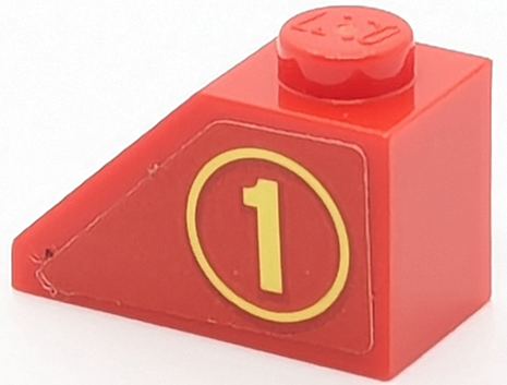 Slope 45 2 x 1 with Bright Light Yellow Number 1 in Circle Pattern Model Right Side (Sticker) - Set 40347