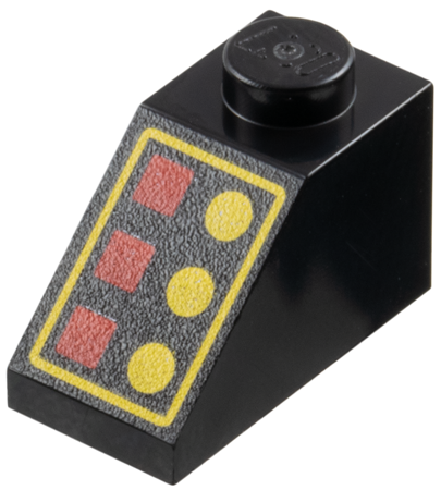 Slope 45 2 x 1 with 3 Large Red Lamps, 3 Large Yellow Buttons and Thin Border Pattern