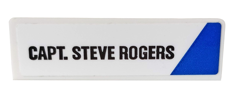 Panel 1 x 4 x 1 with Blue Triangle and 'CAPT. STEVE ROGERS' Pattern Model Left Side (Sticker) - Set 76076