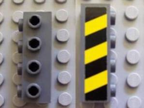 Brick, Modified 1 x 4 with Studs on Side with Black and Yellow Danger Stripes Pattern (Sticker) - Set 7781