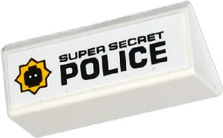 Slope 45 2 x 4 Double with Black 'SUPER SECRET POLICE' and Minifigure Head Badge on Left Pattern (Sticker) - Set 70802
