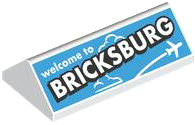 Slope 45 2 x 4 Double with Airplane, Cloud and 'welcome to BRICKSBURG' with Black Outline on Dark Azure Background Pattern