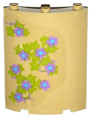 Cylinder Quarter 4 x 4 x 6 with Lavender and Medium Blue Flowers, Leaves and Brick Wall Pattern on Left (Sticker) - Set 41051