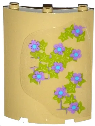 Cylinder Quarter 4 x 4 x 6 with Lavender and Medium Blue Flowers, Leaves and Brick Wall Pattern on Right (Sticker) - Set 41051