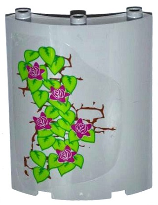 Cylinder Quarter 4 x 4 x 6 with 5 Magenta Flowers, Leaves and Brick Wall Pattern on Left (Sticker) - Set 41054
