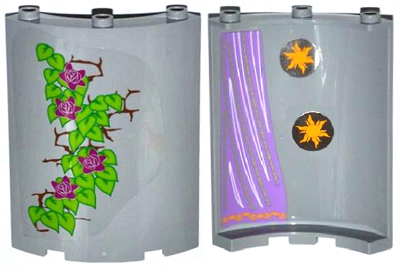 Cylinder Quarter 4 x 4 x 6 with 2 Stars and Curtain on Inside and 4 Magenta Flowers, Leaves and Brick Wall on Outside Pattern (Stickers) - Set 41054