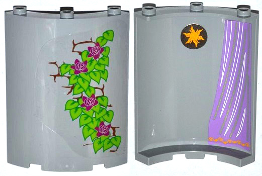 Cylinder Quarter 4 x 4 x 6 with Star and Curtain on Inside and 4 Magenta Flowers, Leaves and Brick Wall on Outside Pattern (Stickers) - Set 41054