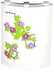 Cylinder Quarter 4 x 4 x 6 with Bright Pink and Dark Pink Flowers, Leaves and Brick Wall Pattern on Left (Sticker) - Set 41052