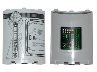Cylinder Quarter 4 x 4 x 6 with SW Droid Escape Pod Pattern 3 Outside and Green Grid, Yellow and White Buttons and Planet Pattern Inside (Stickers) - Set 75136