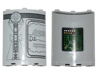 Cylinder Quarter 4 x 4 x 6 with SW Droid Escape Pod Pattern 3 Outside and Green Grid, Yellow and White Buttons and Planet Pattern Inside (Stickers) - Set 75136