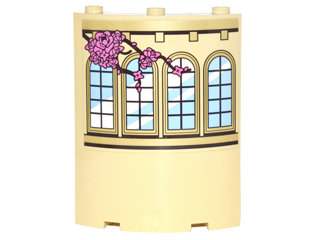 Cylinder Quarter 4 x 4 x 6 with Curved Lattice Windows and Vine with Pink Roses Pattern Model Left Side (Sticker) - Set 41067