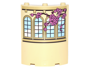 Cylinder Quarter 4 x 4 x 6 with Curved Lattice Windows and Vine with Pink Roses Pattern Model Right Side (Sticker) - Set 41067