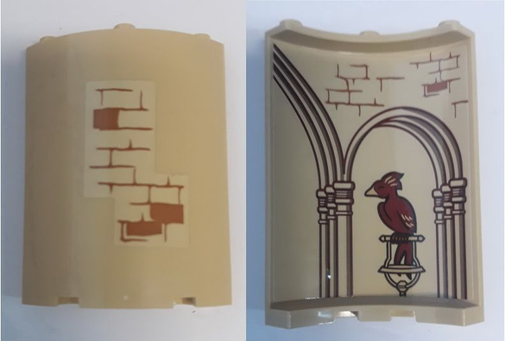 Cylinder Quarter 4 x 4 x 6 with Brick Wall Outside and Bird (HP Fawkes), Columns with Arches, and Brick Wall Inside Pattern (Stickers) - Set 75948