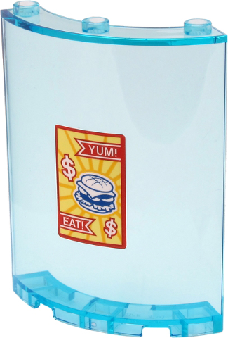Cylinder Quarter 4 x 4 x 6 with 'YUM!', 'EAT!', Dollar Icons and White Hamburger Sign Pattern (Sticker) - Set 60271